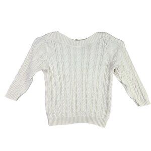 Womens Land's End Ivory Cable Knit Pullover Sweater Button Back 100% Cotton L